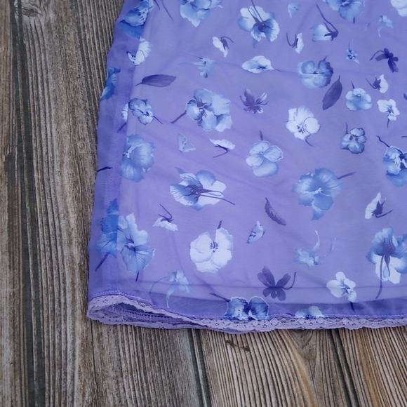 Vintage Floral Sheer Lace Trim Lined Skort Skirt - Picture 3 of 11